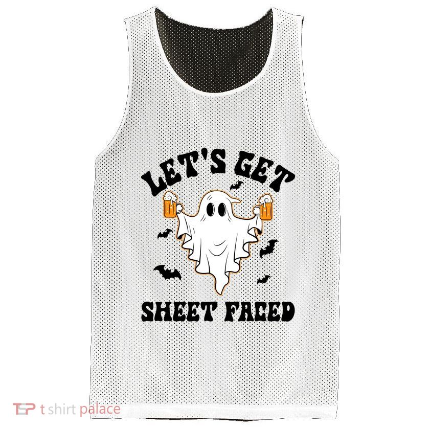 LetS Get Sheet Faced Funny Ghost Halloween Beer Drinking Mesh Reversible Basketball Jersey Tank