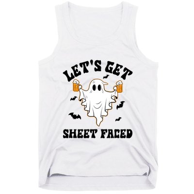 LetS Get Sheet Faced Funny Ghost Halloween Beer Drinking Tank Top