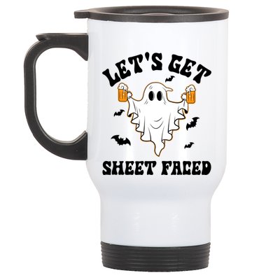 LetS Get Sheet Faced Funny Ghost Halloween Beer Drinking Stainless Steel Travel Mug