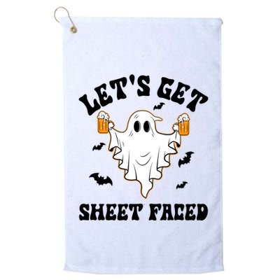 LetS Get Sheet Faced Funny Ghost Halloween Beer Drinking Golf Towel