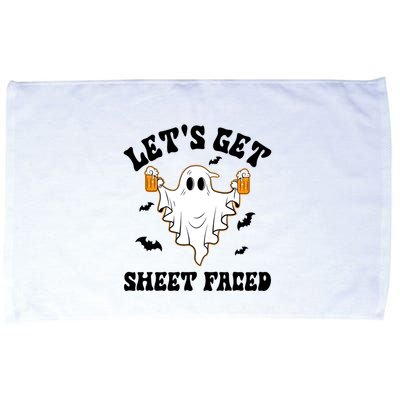 LetS Get Sheet Faced Funny Ghost Halloween Beer Drinking Microfiber Hand Towel