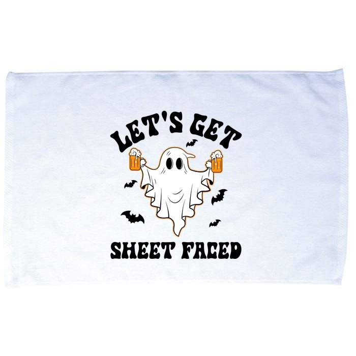 LetS Get Sheet Faced Funny Ghost Halloween Beer Drinking Microfiber Hand Towel