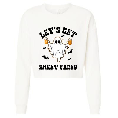 LetS Get Sheet Faced Funny Ghost Halloween Beer Drinking Cropped Pullover Crew