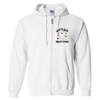 LetS Get Sheet Faced Funny Ghost Halloween Beer Drinking Full Zip Hoodie