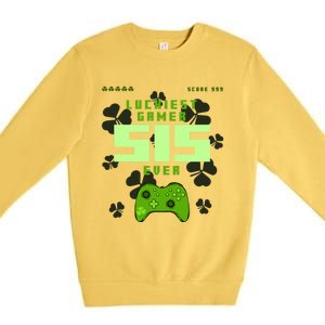 Lucky Gamer Sis Ever Gamepad Shamrock Funny Sis Clover Sis Gift Premium Crewneck Sweatshirt