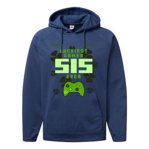 Lucky Gamer Sis Ever Gamepad Shamrock Funny Sis Clover Sis Gift Performance Fleece Hoodie