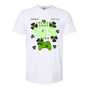 Lucky Gamer Sis Ever Gamepad Shamrock Funny Sis Clover Sis Gift Softstyle CVC T-Shirt