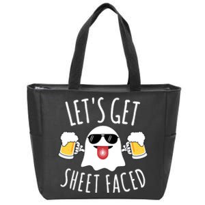 LetS Get Sheet Faced Funny Ghost Halloween Beer Drinking Zip Tote Bag