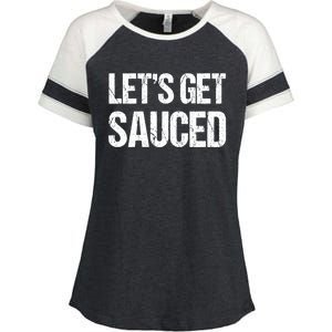 Let's Get Sauced Bbq Grill Barbecue Gift Enza Ladies Jersey Colorblock Tee