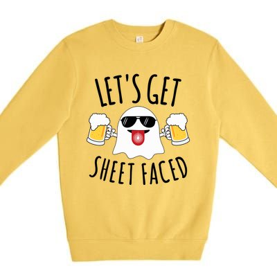 LetS Get Sheet Faced Funny Ghost Halloween Beer Drinking Premium Crewneck Sweatshirt