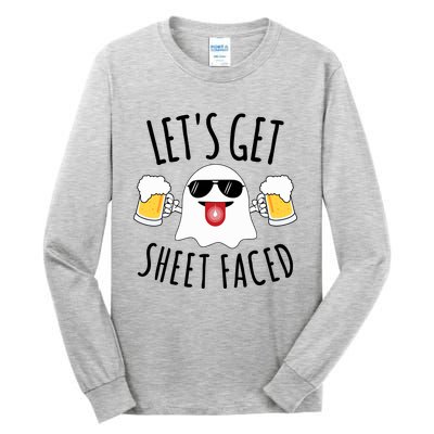 LetS Get Sheet Faced Funny Ghost Halloween Beer Drinking Tall Long Sleeve T-Shirt