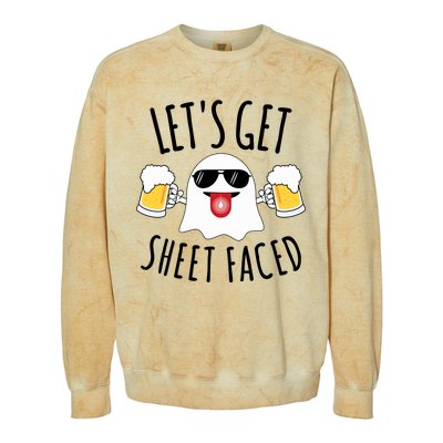 LetS Get Sheet Faced Funny Ghost Halloween Beer Drinking Colorblast Crewneck Sweatshirt