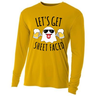 LetS Get Sheet Faced Funny Ghost Halloween Beer Drinking Cooling Performance Long Sleeve Crew