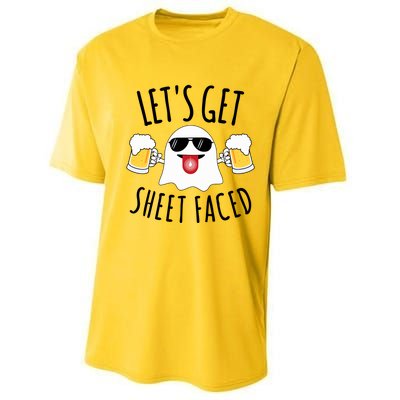 LetS Get Sheet Faced Funny Ghost Halloween Beer Drinking Performance Sprint T-Shirt