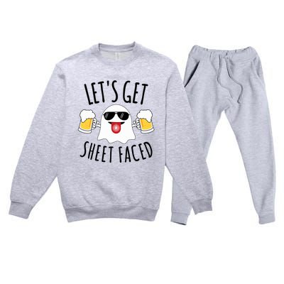 LetS Get Sheet Faced Funny Ghost Halloween Beer Drinking Premium Crewneck Sweatsuit Set