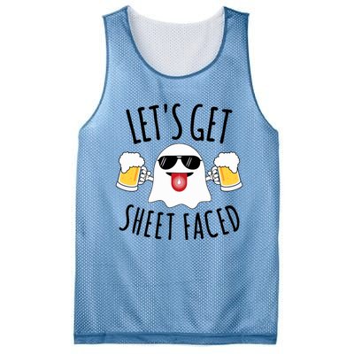 LetS Get Sheet Faced Funny Ghost Halloween Beer Drinking Mesh Reversible Basketball Jersey Tank