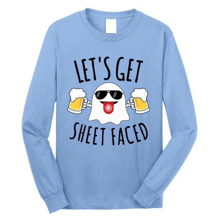 LetS Get Sheet Faced Funny Ghost Halloween Beer Drinking Long Sleeve Shirt