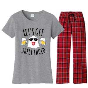 LetS Get Sheet Faced Funny Ghost Halloween Beer Drinking Women's Flannel Pajama Set