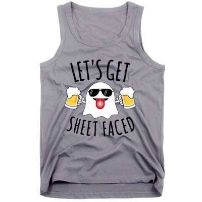 LetS Get Sheet Faced Funny Ghost Halloween Beer Drinking Tank Top