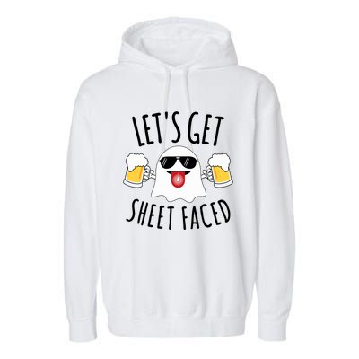 LetS Get Sheet Faced Funny Ghost Halloween Beer Drinking Garment-Dyed Fleece Hoodie