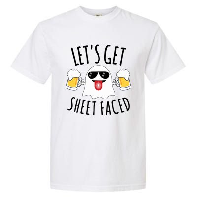 LetS Get Sheet Faced Funny Ghost Halloween Beer Drinking Garment-Dyed Heavyweight T-Shirt