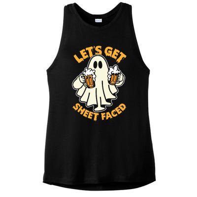 LetS Get Sheet Faced Funny Ghost Halloween Beer Drinking Ladies PosiCharge Tri-Blend Wicking Tank