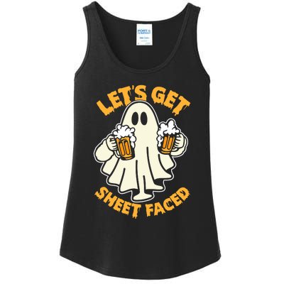 LetS Get Sheet Faced Funny Ghost Halloween Beer Drinking Ladies Essential Tank