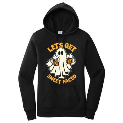 LetS Get Sheet Faced Funny Ghost Halloween Beer Drinking Women's Pullover Hoodie