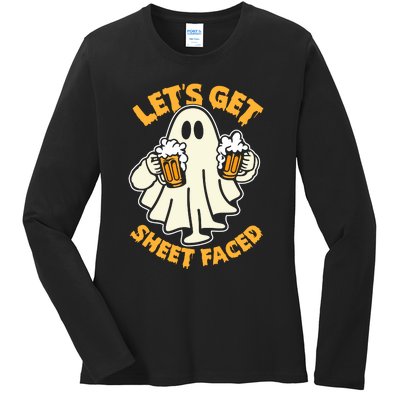 LetS Get Sheet Faced Funny Ghost Halloween Beer Drinking Ladies Long Sleeve Shirt