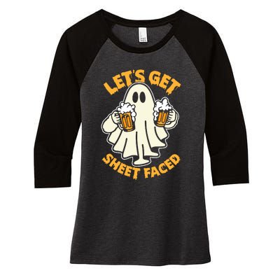 LetS Get Sheet Faced Funny Ghost Halloween Beer Drinking Women's Tri-Blend 3/4-Sleeve Raglan Shirt