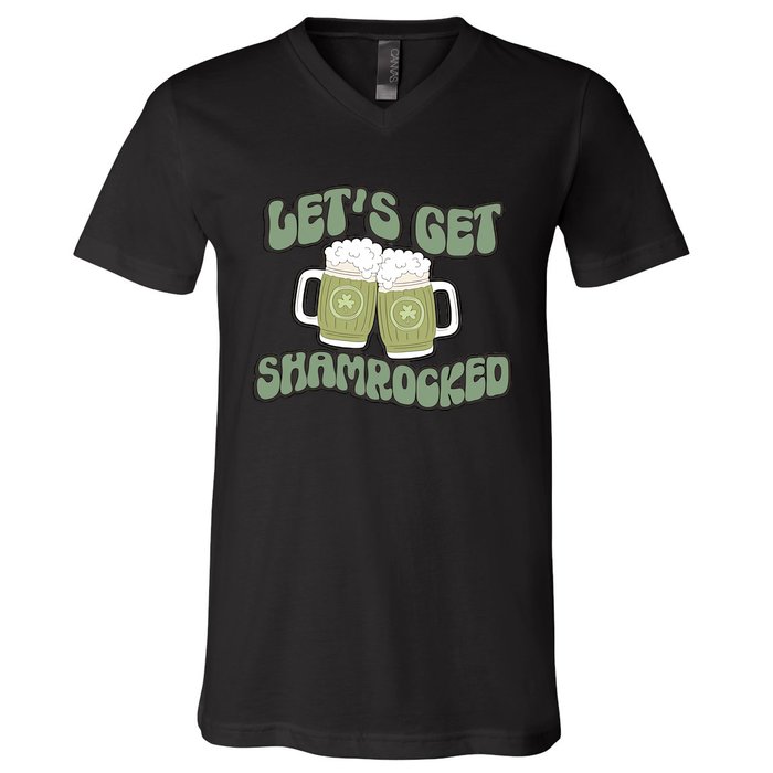 Let's Get Shamrocked Lucky Clover Drinking Team Saint Patrick's Day V-Neck T-Shirt