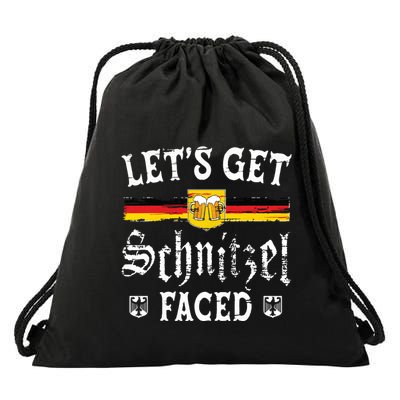 Lets Get Schnitzel Faced Funny Oktoberfest Drawstring Bag