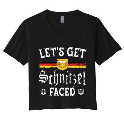 Lets Get Schnitzel Faced Funny Oktoberfest Crop Top
