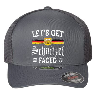 Lets Get Schnitzel Faced Funny Oktoberfest Flexfit Unipanel Trucker Cap