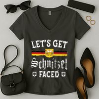 Lets Get Schnitzel Faced Funny Oktoberfest Women's V-Neck T-Shirt
