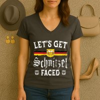 Lets Get Schnitzel Faced Funny Oktoberfest Women's V-Neck T-Shirt