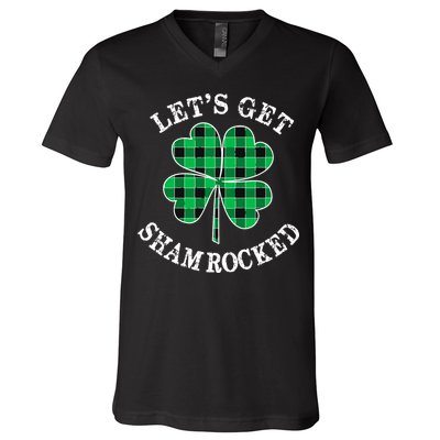 Let's Get Shamrocked: St. Patrick's Day Design With Clover V-Neck T-Shirt
