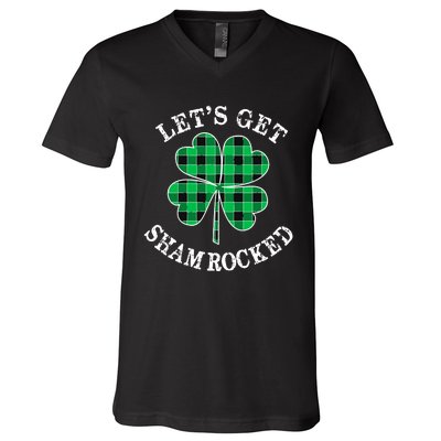 Let's Get Shamrocked: St. Patrick's Day Design With Clover V-Neck T-Shirt