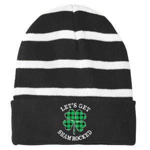 Let's Get Shamrocked: St. Patrick's Day Design With Clover Striped Beanie with Solid Band