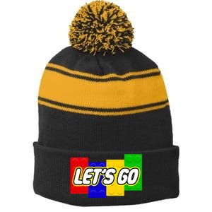 Let's Go Spoof Parody Logo Stripe Pom Pom Beanie