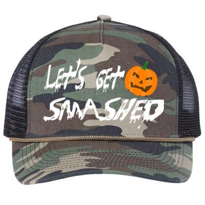 LetS Get Smashed Pumpkin Funny Halloween Gift Retro Rope Trucker Hat Cap