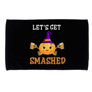 Lets Get Smashed Funny Pumpkin Beer Halloween Witch Gift Microfiber Hand Towel