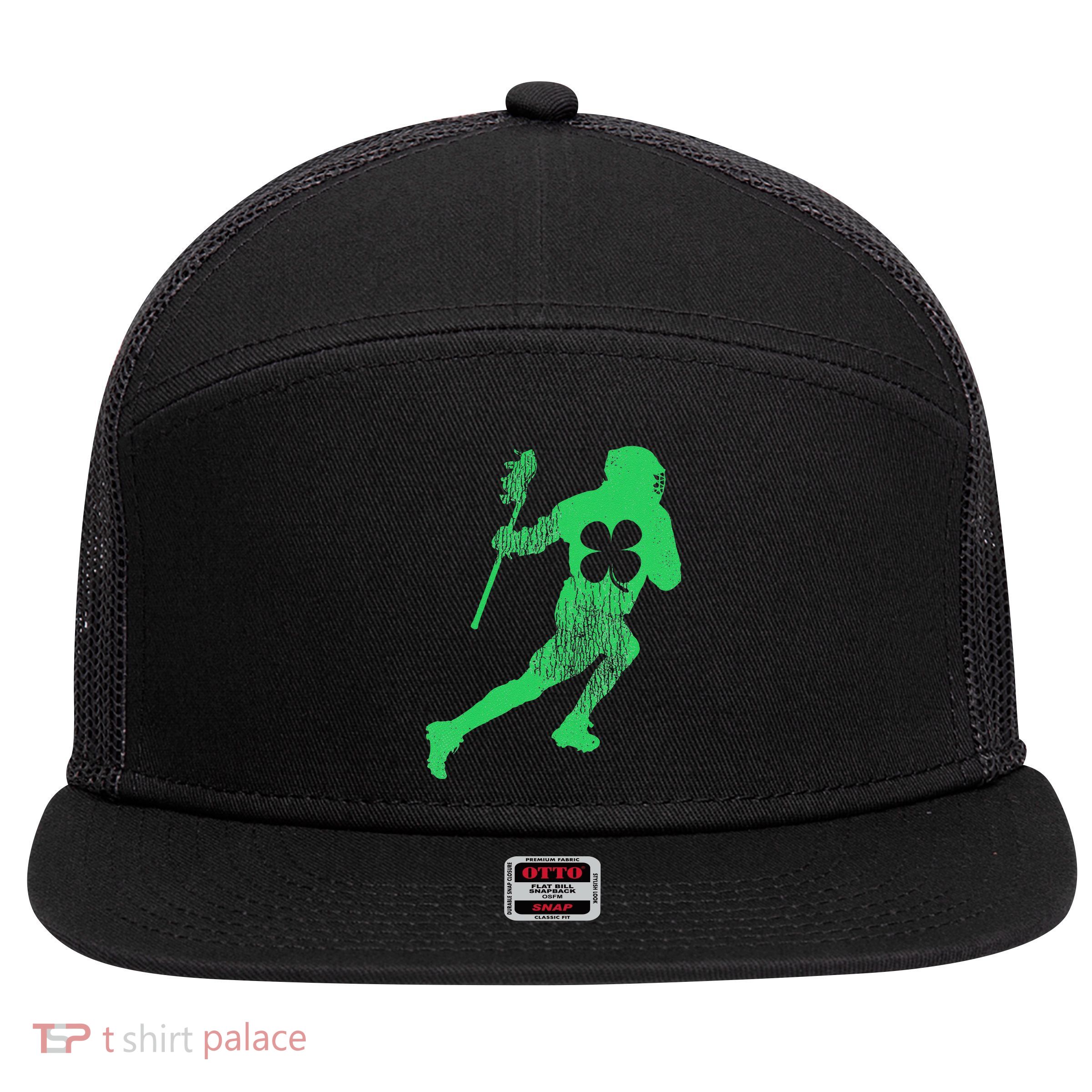 Lacrosse Gift St. Patrick's Day Shamrock Irish Saint Paddy's 7 Panel Mesh Trucker Snapback Hat