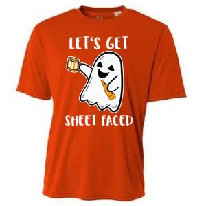 Let's Get Sheet Faced Boos Beer Drinking Boo Ghost Halloween Cooling Performance Crew T-Shirt