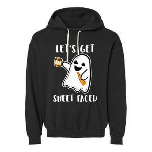 Let's Get Sheet Faced Boos Beer Drinking Boo Ghost Halloween Garment-Dyed Fleece Hoodie