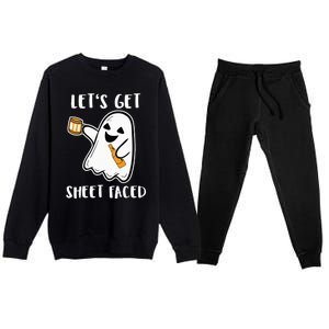 Let's Get Sheet Faced Boos Beer Drinking Boo Ghost Halloween Premium Crewneck Sweatsuit Set