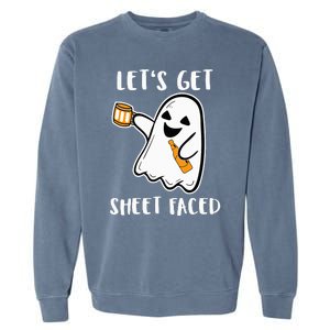 Let's Get Sheet Faced Boos Beer Drinking Boo Ghost Halloween Garment-Dyed Sweatshirt