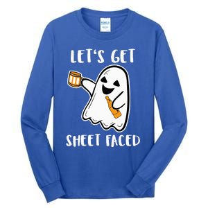 Let's Get Sheet Faced Boos Beer Drinking Boo Ghost Halloween Tall Long Sleeve T-Shirt