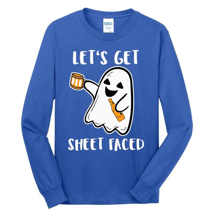 Let's Get Sheet Faced Boos Beer Drinking Boo Ghost Halloween Tall Long Sleeve T-Shirt