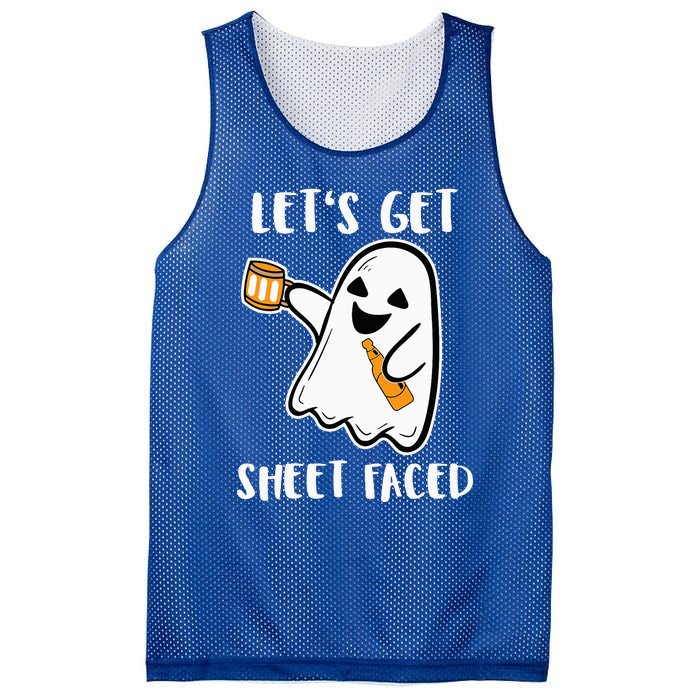 Let's Get Sheet Faced Boos Beer Drinking Boo Ghost Halloween Mesh Reversible Basketball Jersey Tank